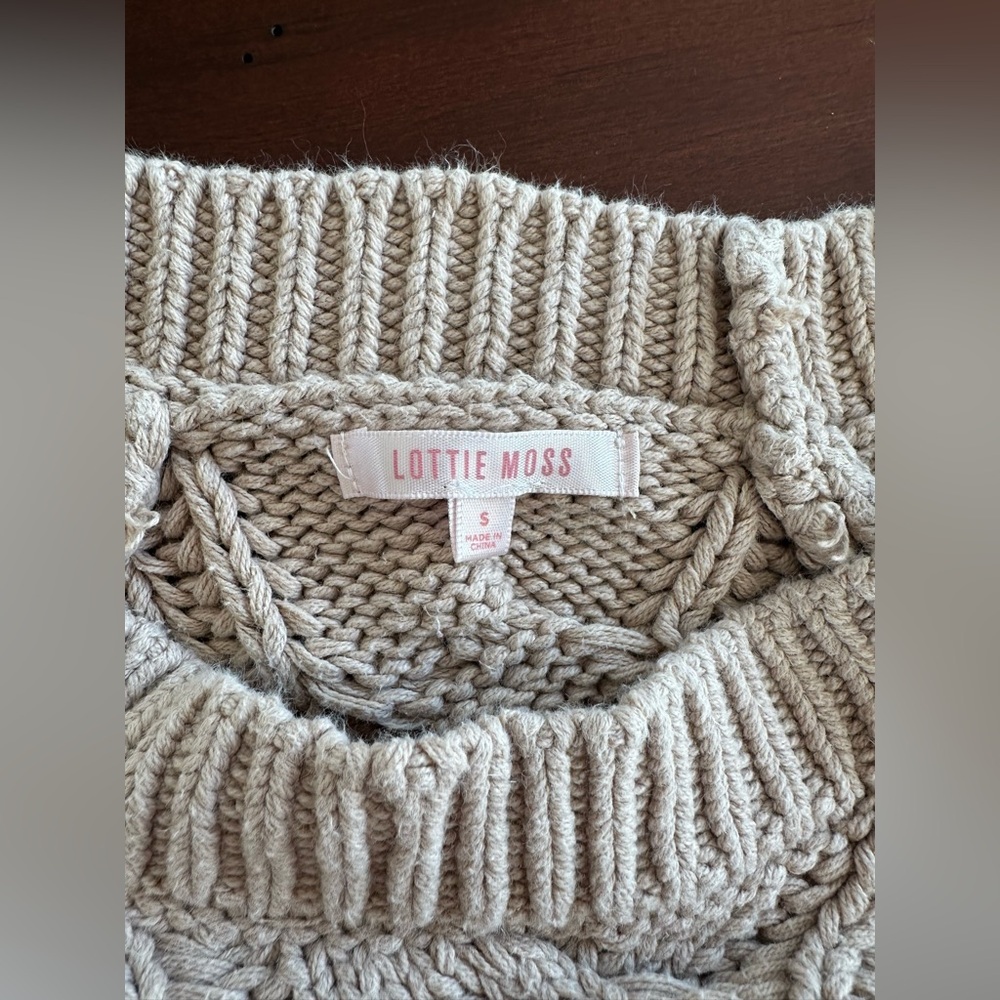 Urban Outfitters Lottie Moss Cropped Tan Cable Knit Sweater View 6